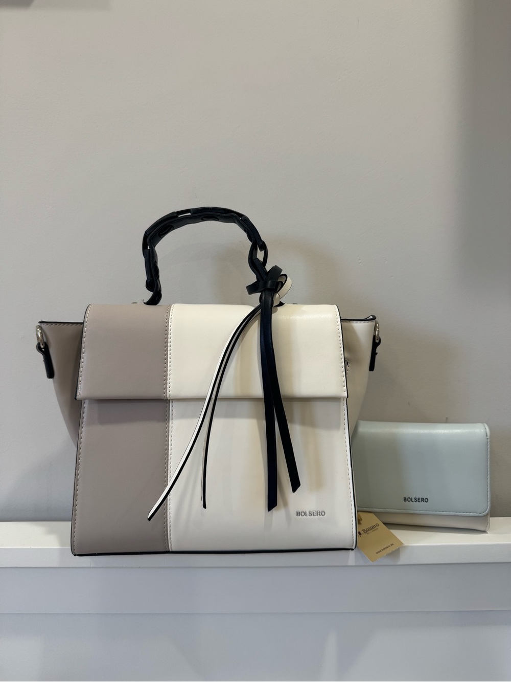Two-Tone Satchel Handbag in Cream & Taupe